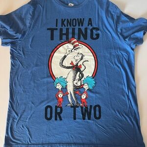 Dr. Seuss Blue Tee with White Cat Hat Graphic